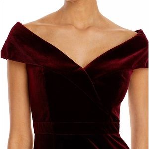 Off-the-Shoulder Fluted Velvet Gown In Burgundy